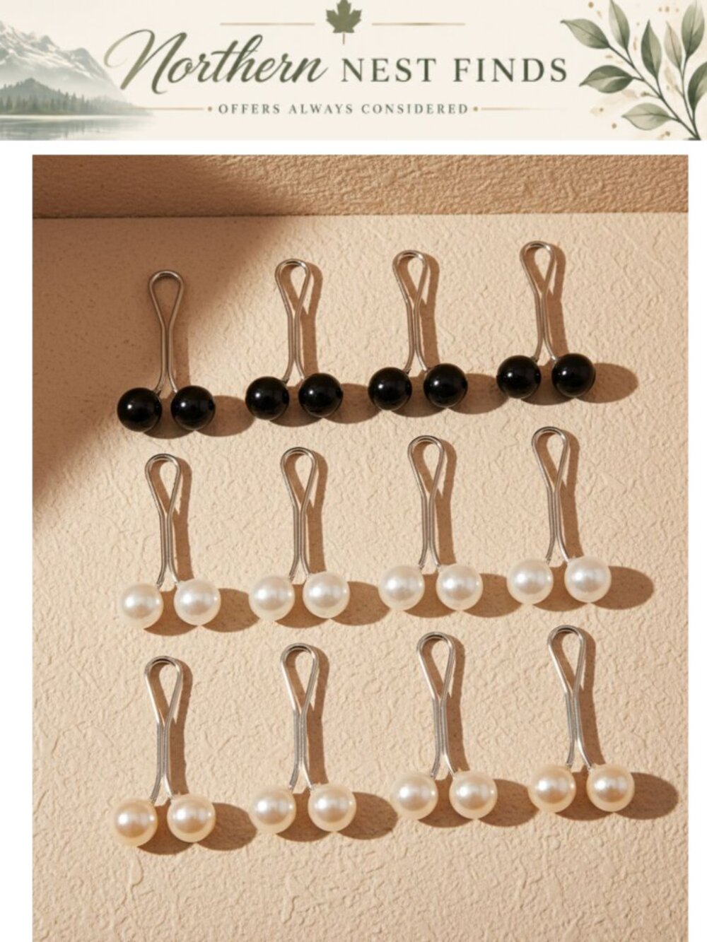 12pc Pearl U-Shape Hijab Scarf Pins Clips Brooches Jewelry Accessories